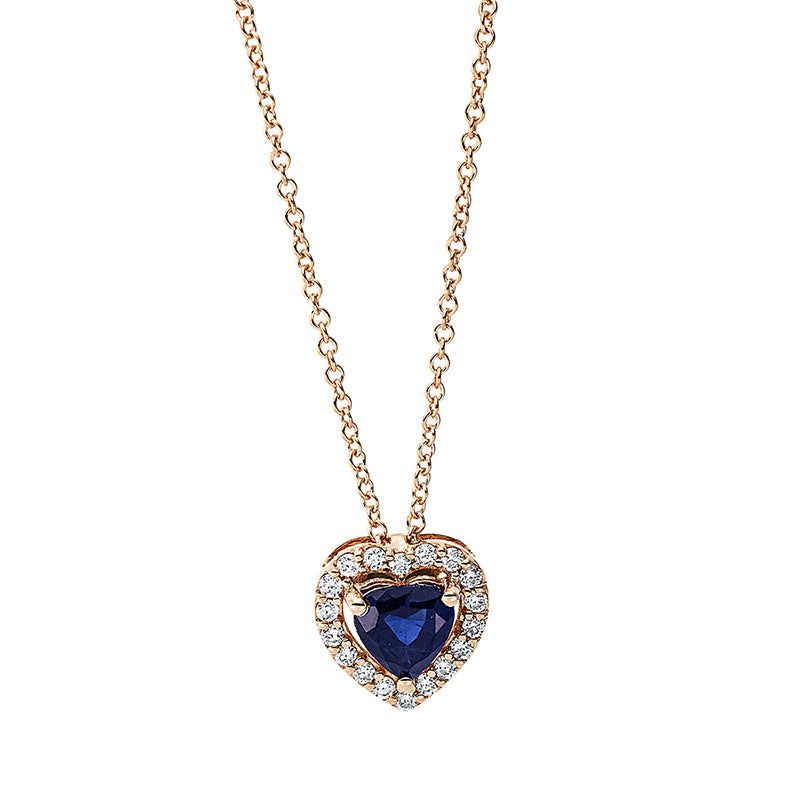 Collier 18 kt RG, 18 Brill. 0,12 ct, TW-si, 1 Saphir 0,50 ct blau