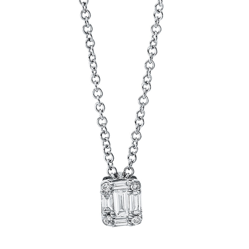 Collier 18 kt WG, 5 Bag. 0,09 ct, TW-si, 4 Brill. 0,01 ct, TW-si