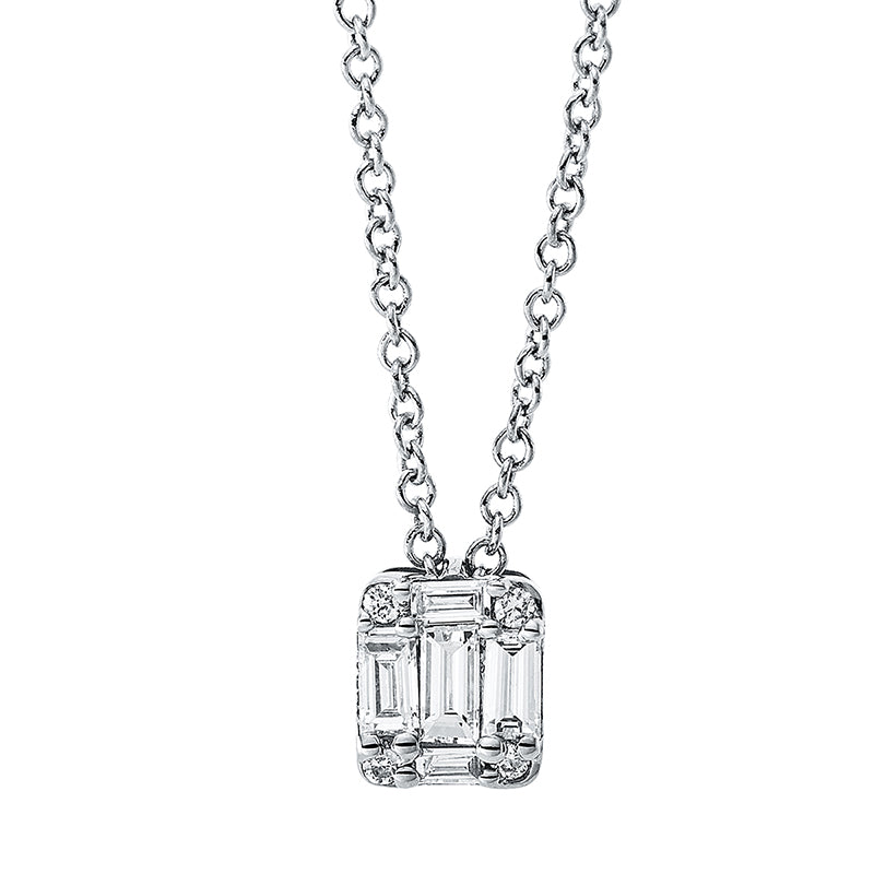 Collier 18 kt WG, 5 Bag. 0,14 ct, TW-si, 4 Brill. 0,02 ct, TW-si