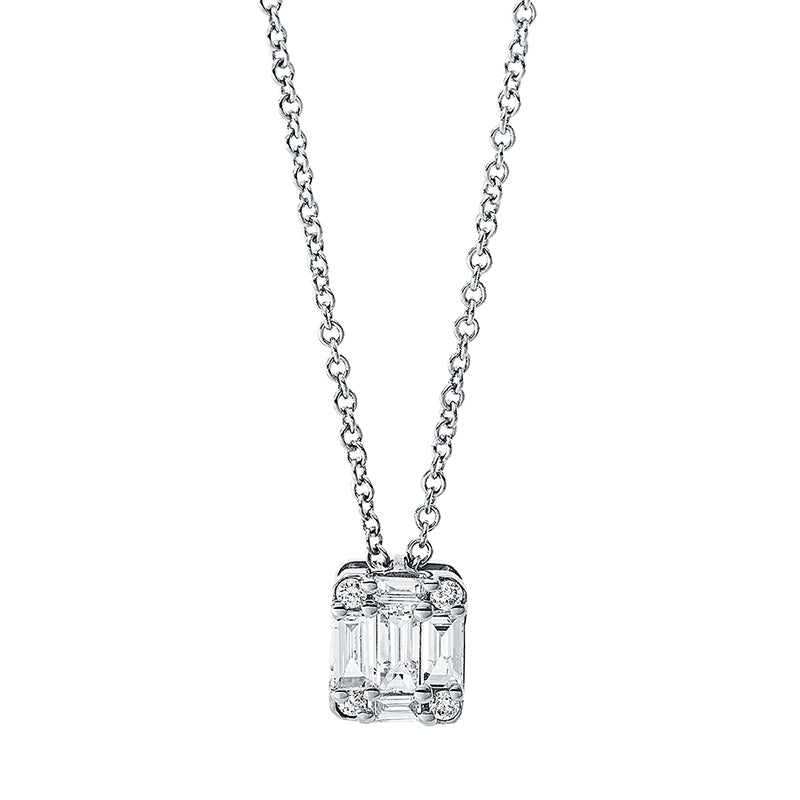 Collier 18 kt WG, 5 Bag. 0,22 ct, TW-si, 4 Brill. 0,03 ct, TW-si