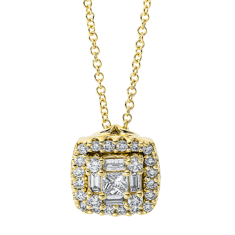 Collier 18 kt GG, 4 Bag. 0,08 ct, TW-si, 1 Princ. 0,11 ct, TW-si, 24 Brill. 0,21 ct, TW-si