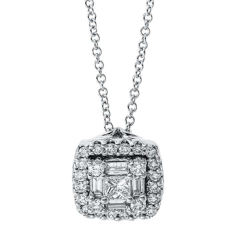 Collier 18 kt WG, 4 Bag. 0,08 ct, TW-si, 1 Princ. 0,11 ct, TW-si, 24 Brill. 0,21 ct, TW-si