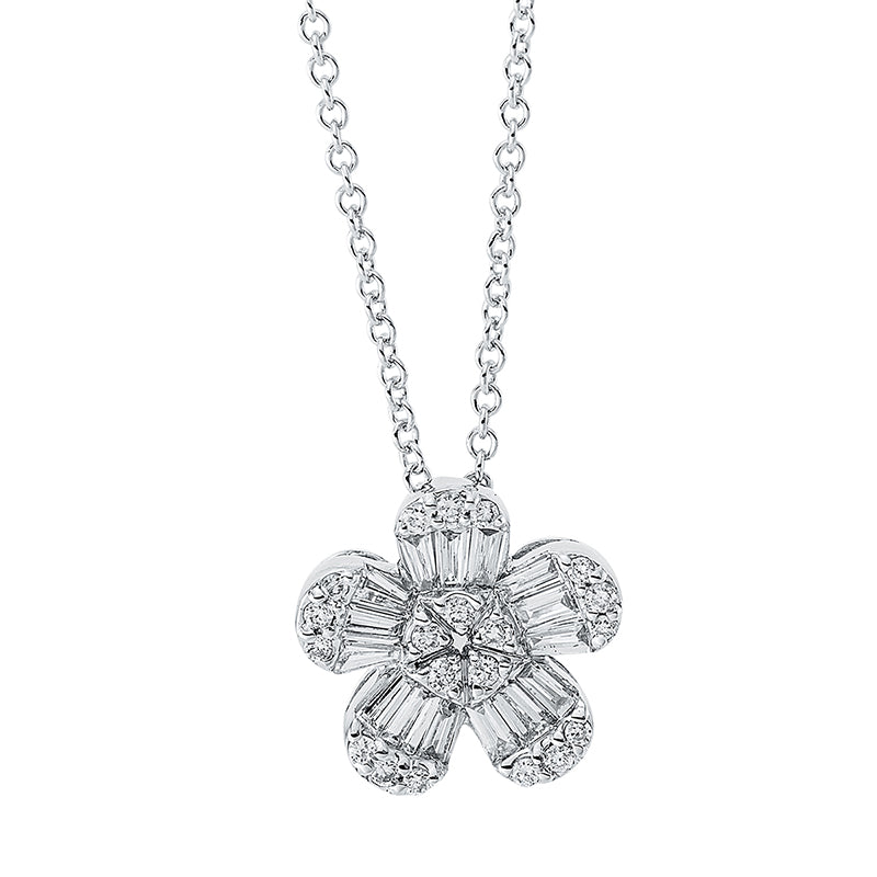 Collier 18 kt WG. 15 Trapeze 0.23 ct. TW-si. 20 Brillanten 0.08 ct. TW-si. H:10.1 mm. B:10.1 mm. L:45.0 cm. S:4.0 mm