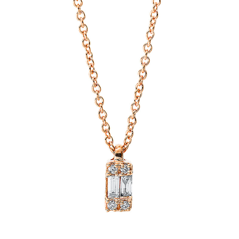 Collier 18 kt RG, 2 Bag. 0,06 ct, TW-si, 4 Brill. 0,02 ct, TW-si