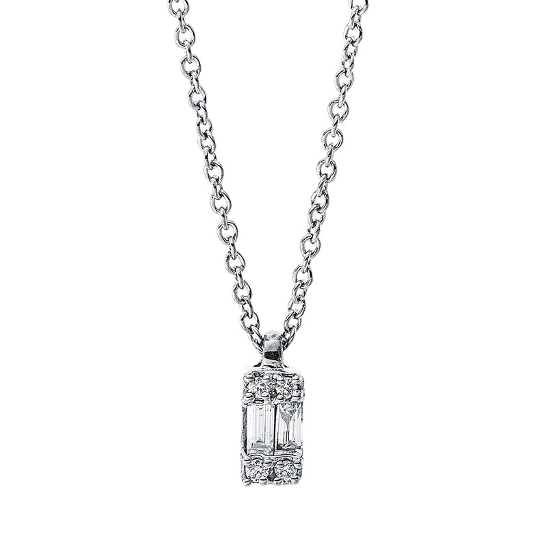 Collier 18 kt WG, 2 Bag. 0,06 ct-si, 4 Brill. 0,02 ct, TW-si