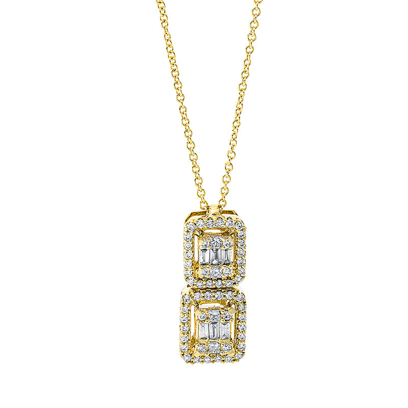 Collier 18 kt GG, 6 Bag. 0,11 ct, TW-si, 4 Princ. 0,06 ct, TW-si, 52 Brill. 0,23 ct, TW-si