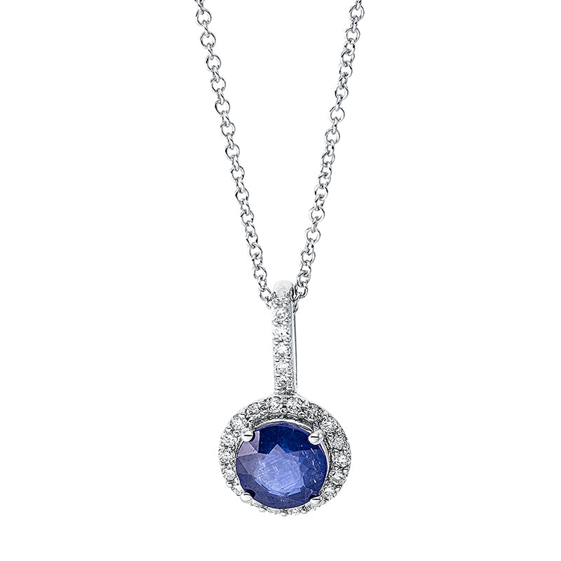 Collier 18 kt WG, mit ZÖ 40 cm, 23 Brill. 0,13 ct, TW-si, 1 Saphir 0,84 ct blau