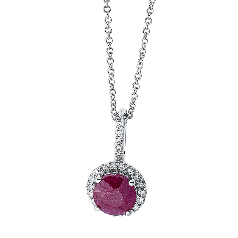 Collier 18 kt WG, mit ZÖ 40 cm, 23 Brill. 0,13 ct, TW-si, 1 Rubin 1,00 ct rot