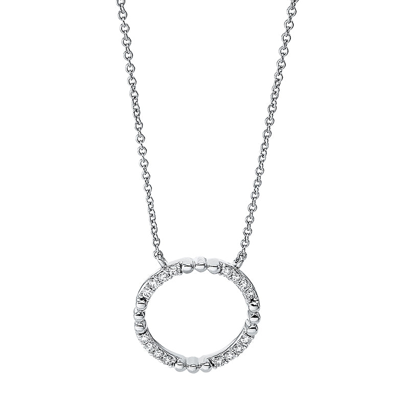 Collier 18 kt WG Kreis. mit ZÖ 40 cm. 16 Brillanten 0.13 ct. TW-si. H:14.9 mm. B:14.6 mm. L:45.7 cm. S:2.1 mm