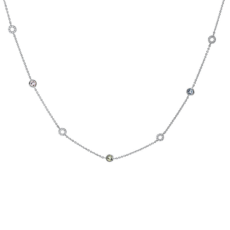Collier 18 kt WG. 54 Brillanten 0.21 ct. TW-si. 7 Farbsteine 0.81 ct fancy. L:45.7 cm
