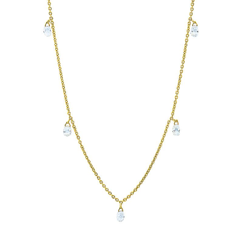 Collier 18 kt GG, mit ZÖ 40 cm, 5 Fant-Schl. 0,74 ct, TW-vsi