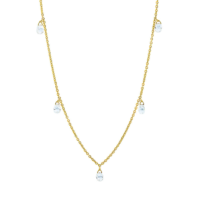 Collier 18 kt GG, mit ZÖ 40 cm, 5 Fant-Schl. 0,98 ct, TW-vsi