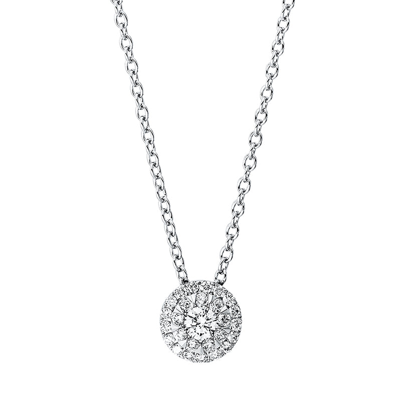 Collier 18 kt WG. 1 Brill. 0.10 ct. TW-si. 26 Brillanten 0.14 ct. TW-si. L:45.0 cm. S:3.8 mm. Ø:7.0 mm
