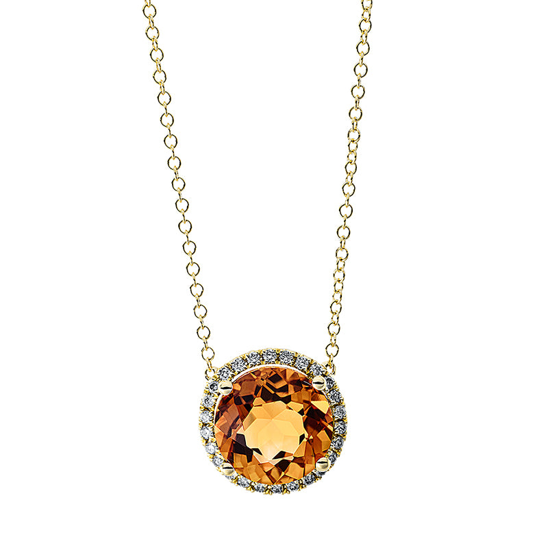 Collier 18 kt GG, 26 Brill. 0,14 ct, TW-si, 1 Citrin 2,90 ct mandarin