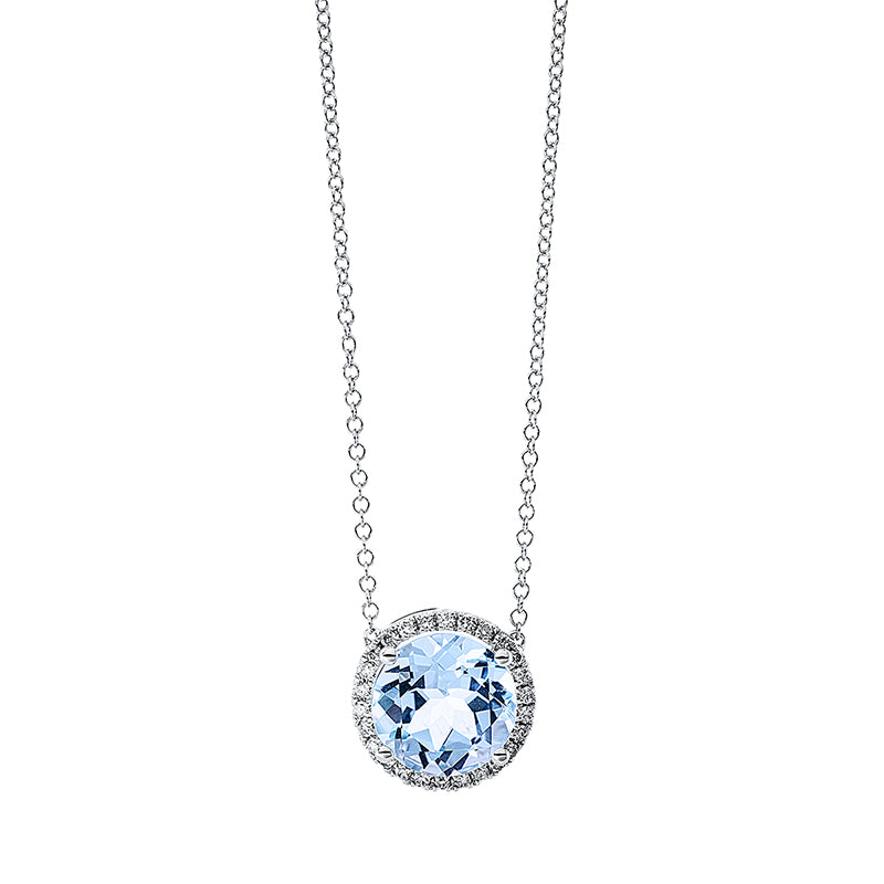 Collier 18 kt WG, 26 Brill. 0,14 ct, TW-si, 1 Topas 3,10 ct sky blue