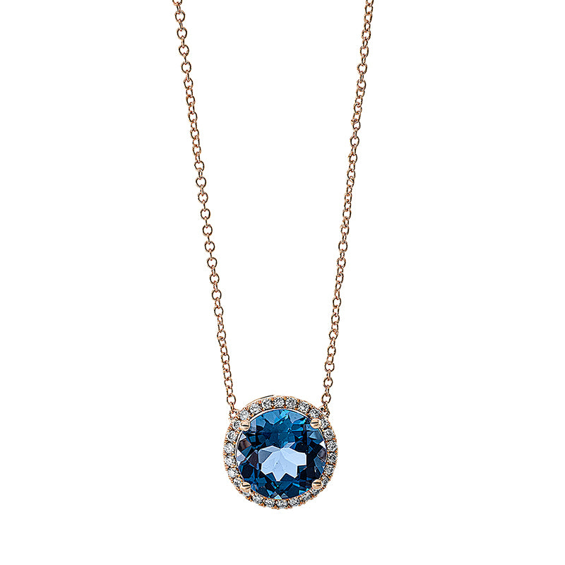 Collier 18 kt RG, 26 Brill. 0,14 ct, TW-si, 1 Topas 3,00 ct Lond. blue