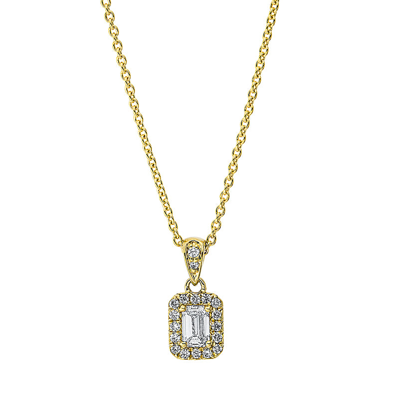 Collier 18 kt GG, mit ZÖ 40 cm + 43 cm, 1 Sm.schliff 0,24 ct, TW-si, 18 Brill. 0,10 ct, TW-si