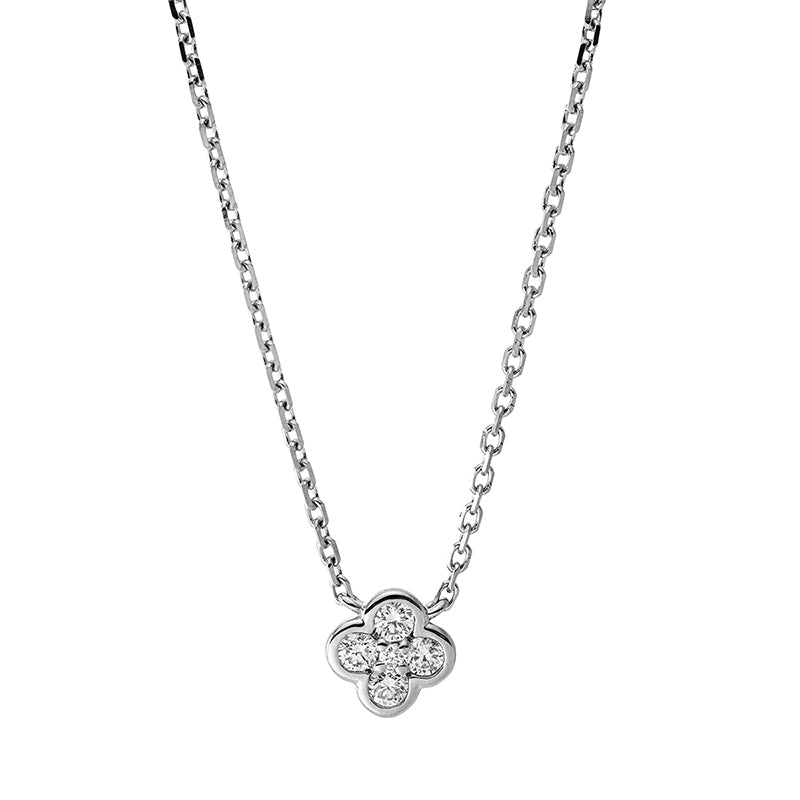 Collier 18 kt WG, mit ZÖ 40 cm + 43 cm, 4 Brill. 0,16 ct, TW-si, 1 Brill. 0,01 ct, TW-si