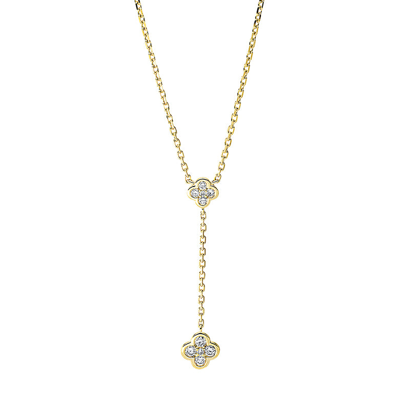 Collier 18 kt GG, mit ZÖ 40 cm + 43 cm, 5 Brill. 0,09 ct, TW-si, 4 Brill. 0,16 ct, TW-si, 1 Brill. 0,01 ct, TW-si
