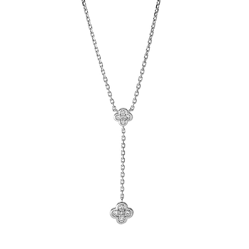 Collier 18 kt WG, mit ZÖ 40 cm + 43 cm, 5 Brill. 0,08 ct, TW-si, 4 Brill. 0,15 ct, TW-si, 1 Brill. 0,01 ct, TW-si