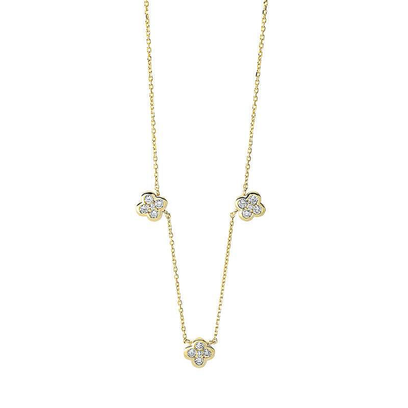 Collier 18 kt GG, mit ZÖ 40 cm + 43 cm, 12 Brill. 0,36 ct, TW-si, 3 Brill. 0,02 ct, TW-si