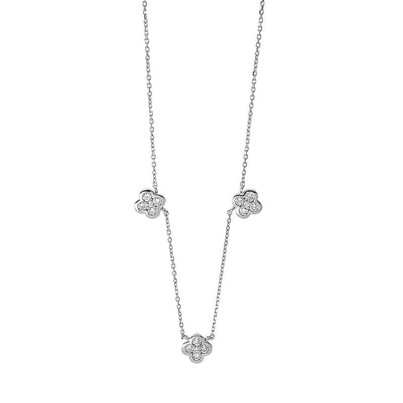 Collier 18 kt WG, mit ZÖ 40 cm + 43 cm, 12 Brill. 0,36 ct, TW-si, 3 Brill. 0,02 ct, TW-si