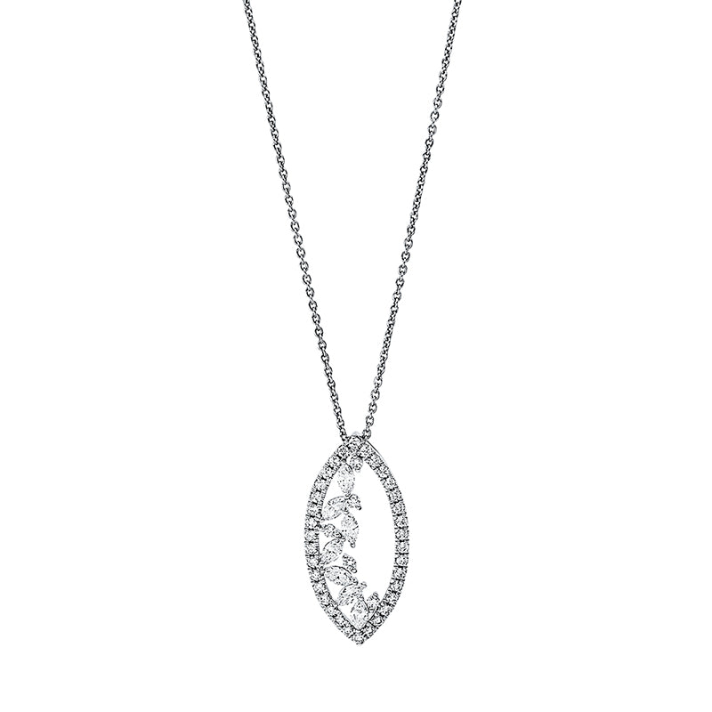 Collier 18 kt WG, mit ZÖ 40 cm, 39 Brill. 0,39 ct, TW-vsi, 7 Nav. 0,41 ct, TW-vsi