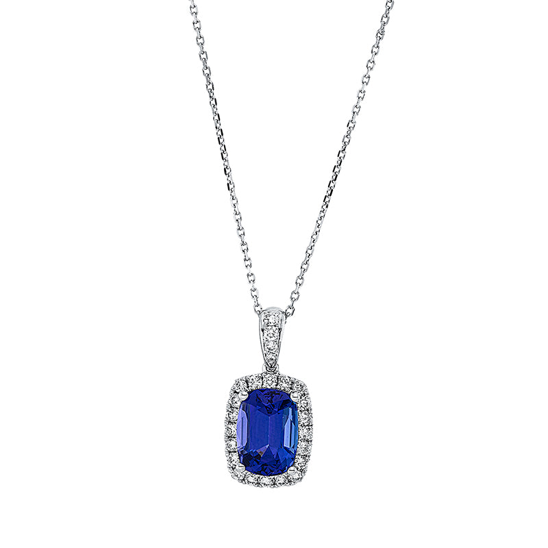Collier 18 kt WG, mit ZÖ 40 cm + 43 cm, 24 Brill. 0,41 ct, TW-si, 1 Tansanit 3,19 ct blau