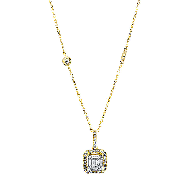 Collier 18 kt WG+GG. mit ZÖ 40 cm. 6 Baguette 0.14 ct. TW-si. 42 Brillanten 0.21 ct. TW-si. L:42.0 cm