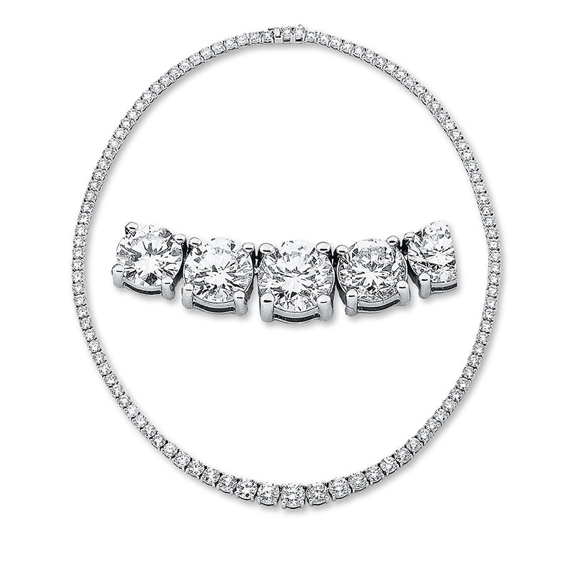 Collier 18 kt WG, 4 Brill. 2,84 ct, TW-si, 99 Brill. 20,62 ct, TW-si, 1 Brill. 1,03 ct, TW-si
