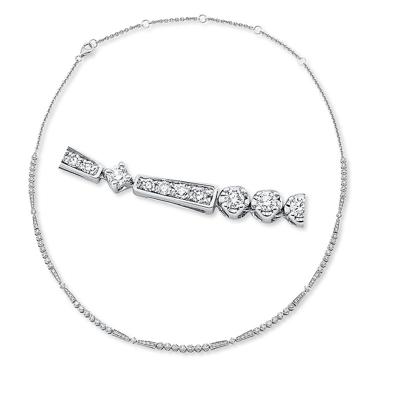 Collier 18 kt WG, mit ZÖ 36cm+38cm+40cm+43cm, 103 Brill. 1,54 ct, TW-si
