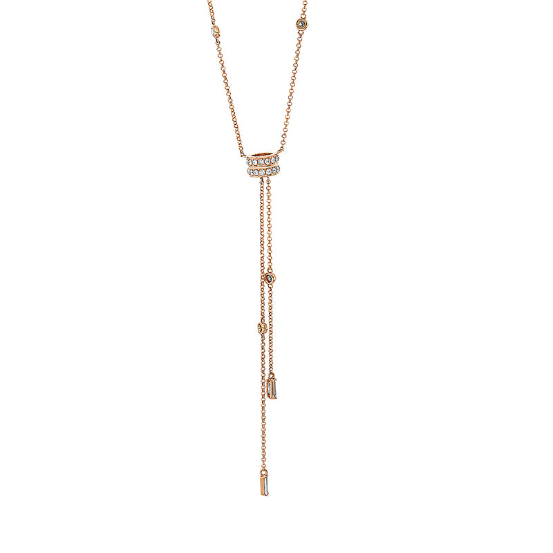Collier 18 kt RG, mit ZÖ 45.7 cm + 46.7 cm, 2 Bag. 0,22 ct, TW-si, 36 Brill. 0,43 ct, TW-si