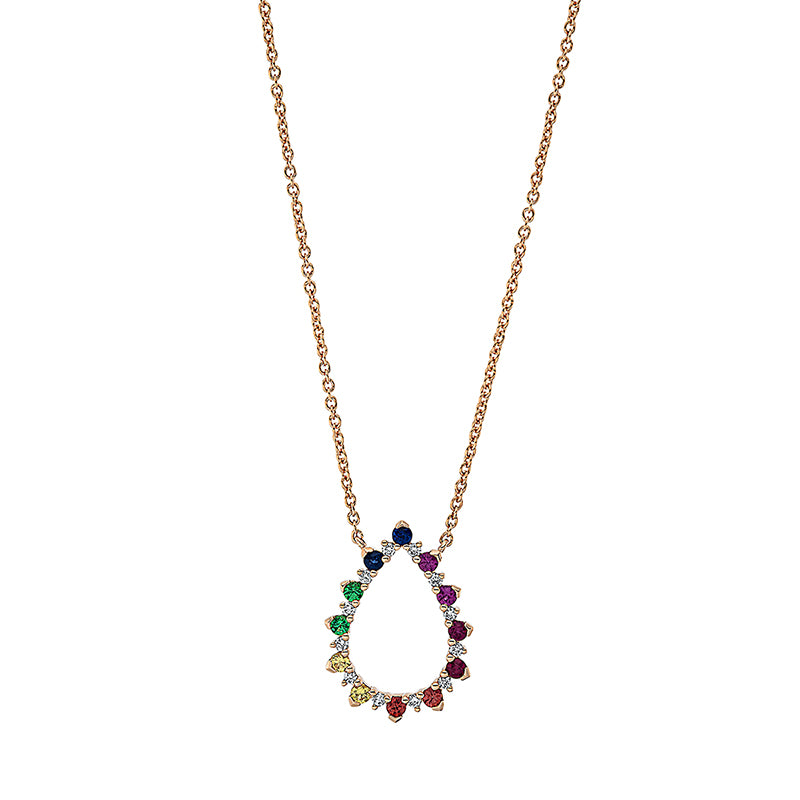 Collier 18 kt RG,, 12 Brill. 0,13 ct, TW-si, 2 Rubine 0,09 ct, 8 Sap 0,32 ct fancy, 2 Tsavorith 0,06 ct