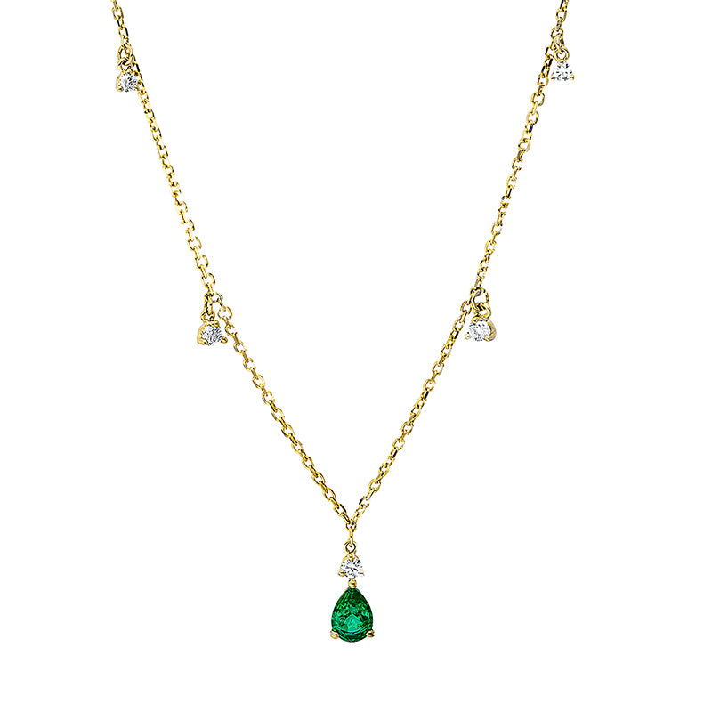 Collier 18 kt GG. 7 Brillanten 0.21 ct. W-si. 1 Smaragd 0.29 ct grün. L:43.2 cm