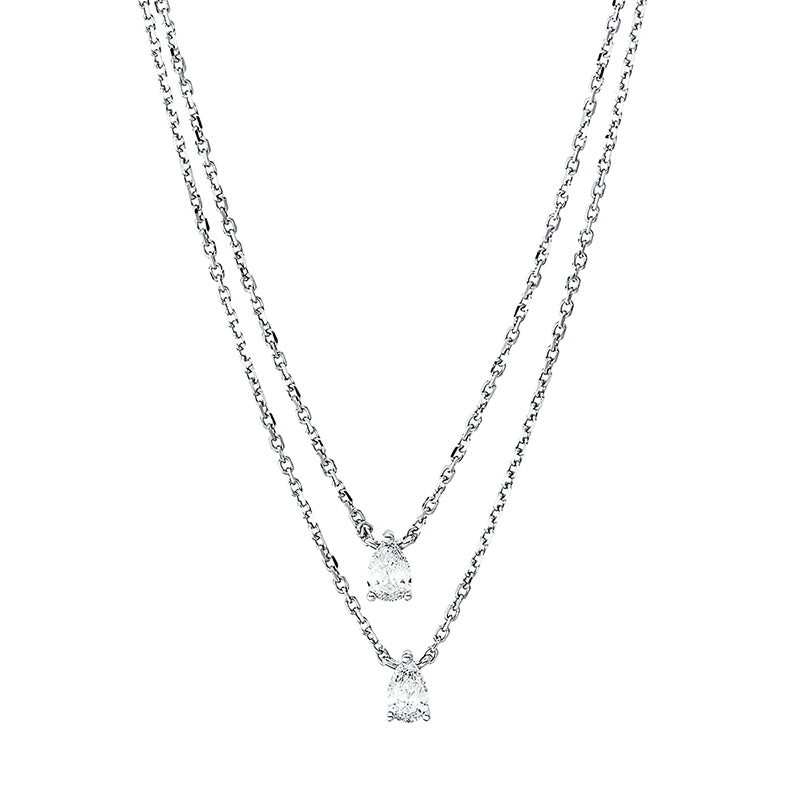 Collier 18 kt WG, 1 Tropfen 0,37 ct, TW-si, 1 Tropfen 0,35 ct, TW-si