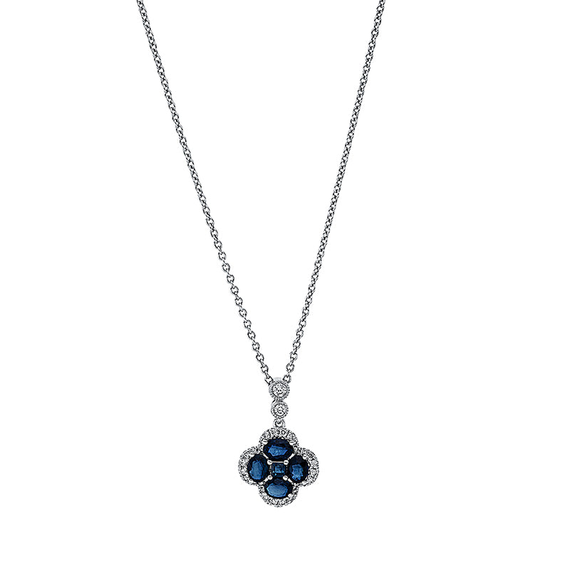 Collier 18 kt WG, 1 Brill. 0,03 ct, TW-si, 29 Brill. 0,14 ct, TW-si, 5 Saphire 0,97 ct blau