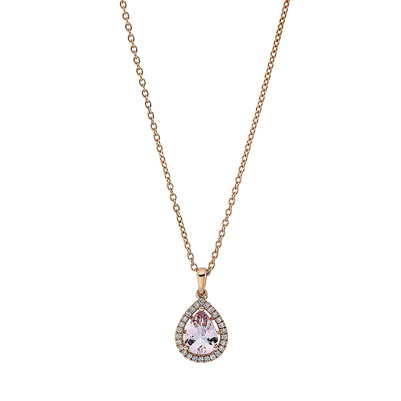 Collier 18 kt RG, 26 Brill. 0,13 ct, TW-si, 1 Morganit 0,82 ct pink