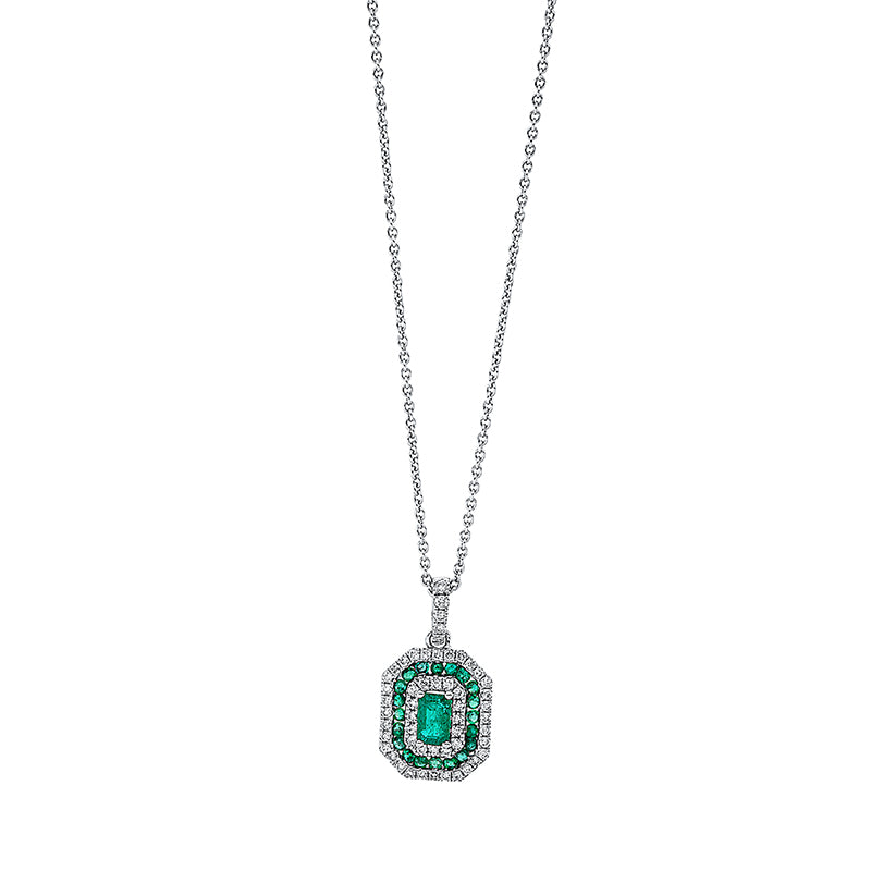 Collier 18 kt WG. 53 Brillanten 0.29 ct. TW-si. 21 Smaragde 0.52 ct grün. L:45.0 cm