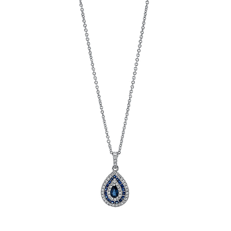 Collier 18 kt WG, mit ZÖ 40 cm, 48 Brill. 0,27 ct, TW-si, 18 Saphire 0,50 ct blau