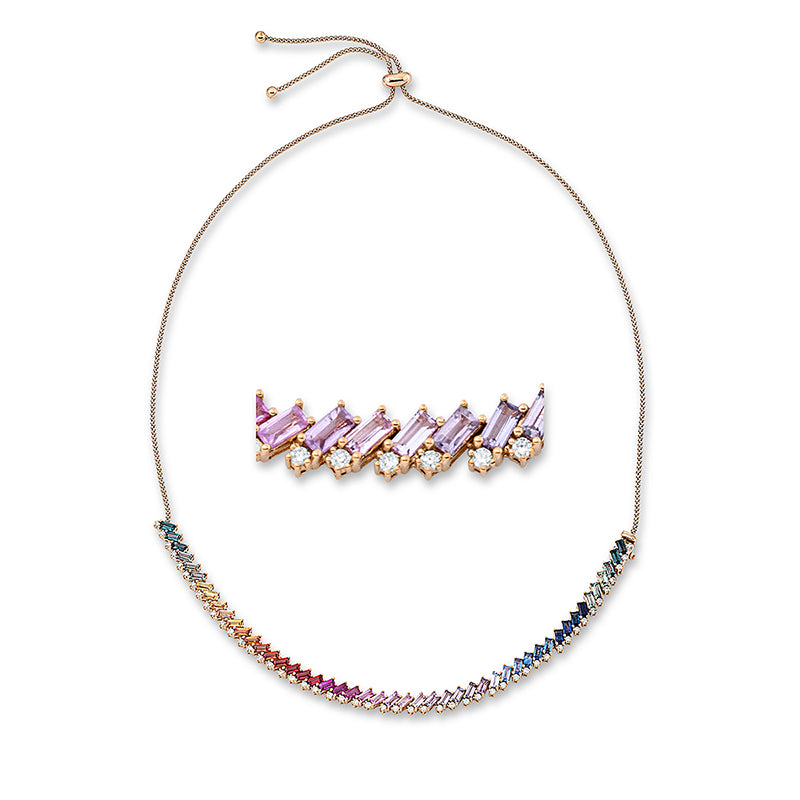 Collier 18 kt RG, 49 Brill. 0,71 ct, TW-si, 48 Saphire 7,18 ct fancy