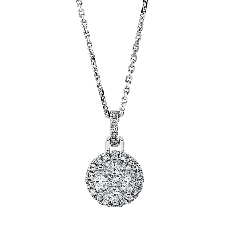 Collier 18 kt WG, mit Öse, 1 Princ. 0,08 ct, TW-si, 4 Nav. 0,39 ct, TW-si, 23 Brill. 0,19 ct, TW-si