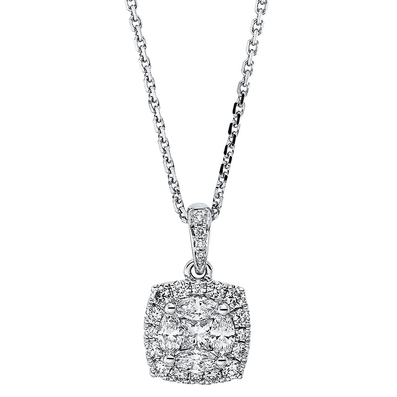 Collier 18 kt WG, mit Öse, 4 Nav. 0,33 ct, TW-si, 1 Princ. 0,13 ct, TW-si, 20 Brill. 0,24 ct, TW-si