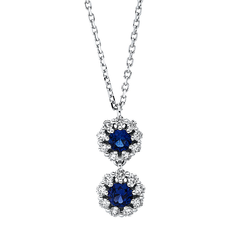 Collier 18 kt WG, 18 Brill. 0,25 ct, TW-si, 2 Saphire 0,38 ct blau