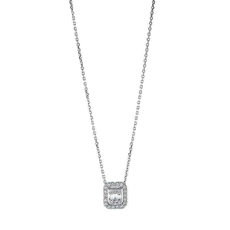 Collier 18 kt WG, 3 Bag. 0,04 ct, TW-si, 24 Brill. 0,18 ct, TW-si