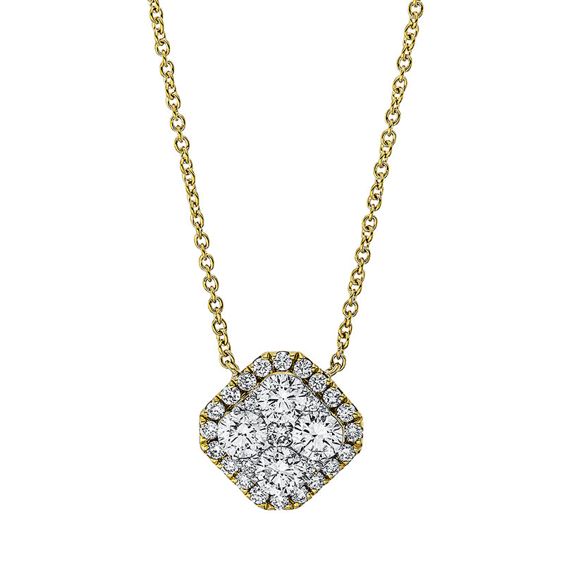 Collier 18 kt GG+WG. mit Öse. 20 Brillanten 0.23 ct. TW-si. 1 Brill. 0.04 ct. TW-si. 4 Brillanten 0.80 ct. TW-si. 4 Brillanten 0.02 ct. TW-si. H:11.7 mm. B:11.9 mm. L:45.7 cm. S:4.3 mm