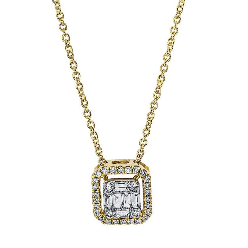 Collier 18 kt GG, mit ZÖ 40 cm, 6 Bag. 0,17 ct, TW-si, 30 Brill. 0,17 ct, TW-si