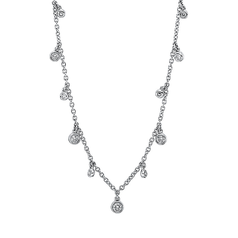 Collier 18 kt WG, mit ZÖ 40 cm, 2 Brill. 0,07 ct, TW-si, 1 Brill. 0,05 ct, TW-si, 8 Brill. 0,10 ct, TW-si