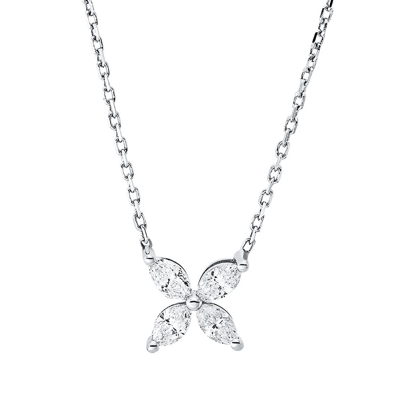 Collier 18 kt WG. 4 Navette 0.39 ct. F-vsi. L:45.0 cm