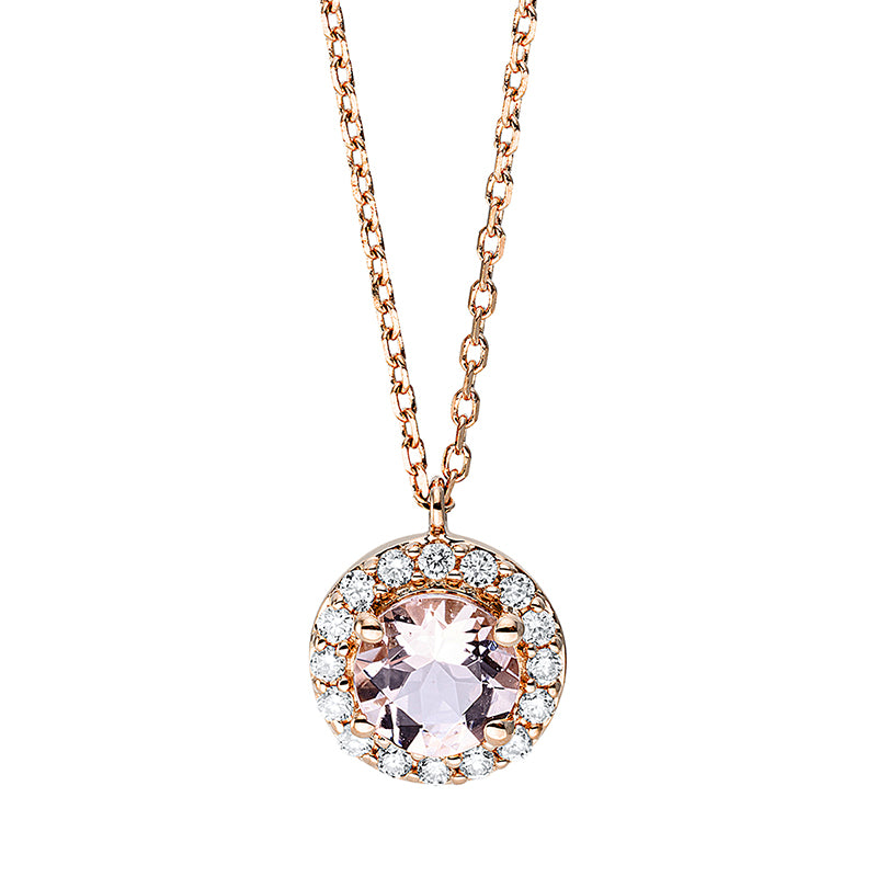 Collier 18 kt RG, mit ZÖ 40 cm + 42 cm, 16 Brill. 0,10 ct, TW-si, 1 Morganit 0,41 ct rosa
