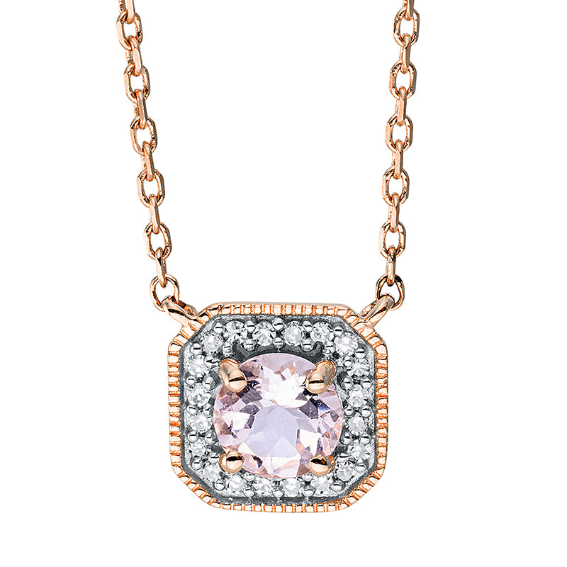 Collier 18 kt RG, mit ZÖ 40 cm + 42 cm, 20 Dia. 0,04 ct, TW-si, 1 Morganit 0,21 ct rosa